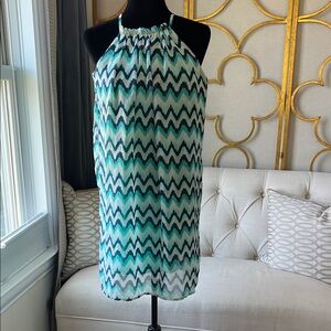 Tacera Chevron Midi Dress - Blue and Green